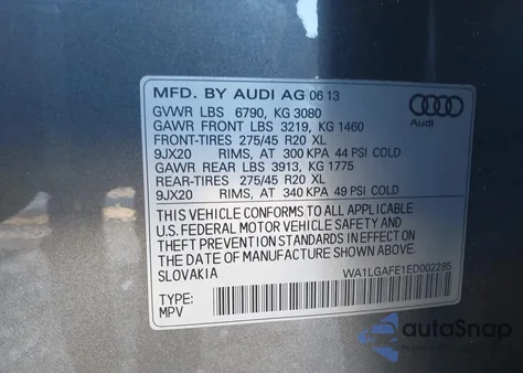 2014 Audi Q7 3.0T Premium from USA, damaged, VIN WA1LGAFE1ED002285